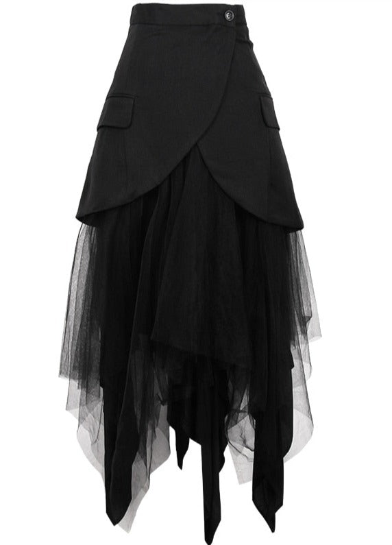 Black High Waist Mesh Skirt- - new