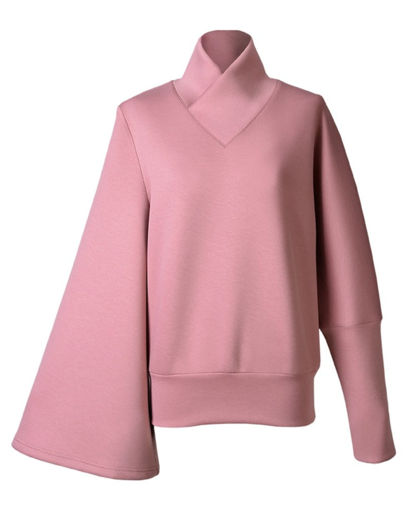 Pink Hoodie with One Flare Sleeve