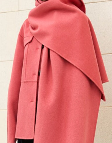 Pink Woolen Coat With Scarf ( 100% Wool )