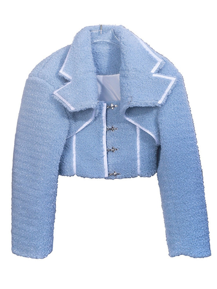 Lambswool Blue Short Jacket for UNUSUAL Winter