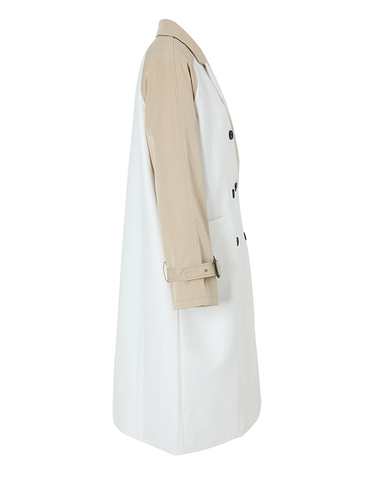 White Color-block  Trench Coat