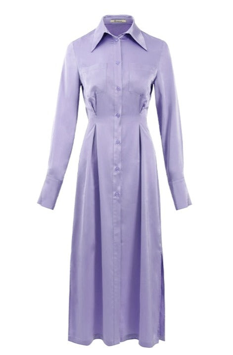 Purple Long Satin Shirts Dress- New