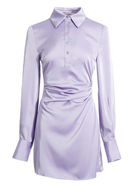 Purple Satin Mini Shirt Dress - new