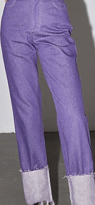 High Waist Purple Denim Pants