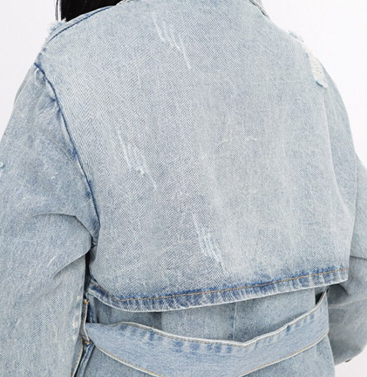 Hollow Out Denim Trench Coat