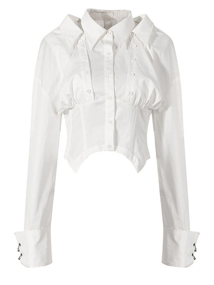 White UNUSUAL Short Blouse with two styles- Ready to Ship