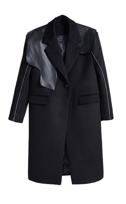 Black Woolen Coat with leather touch