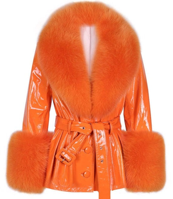 Real Leather Jacket With  Fox Fur Collar for UNUSUAL Winter