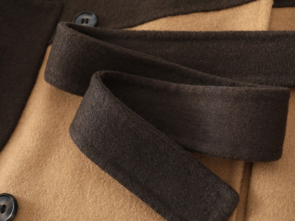 Brown Color-block Woolen Coat
