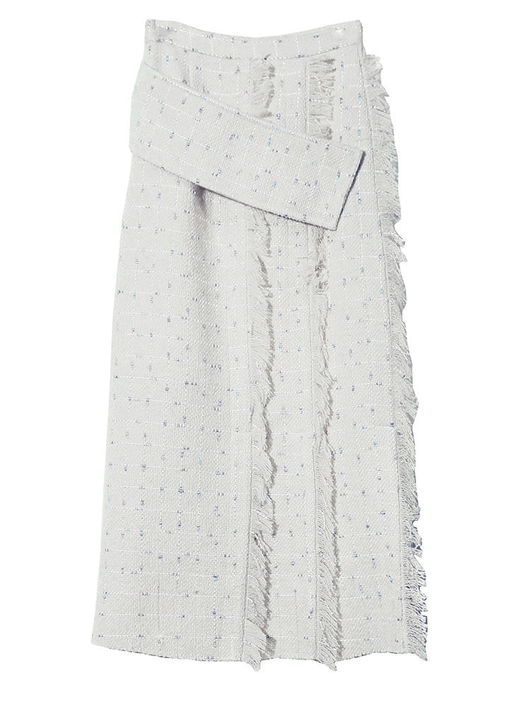 White Tweed Long Skirt