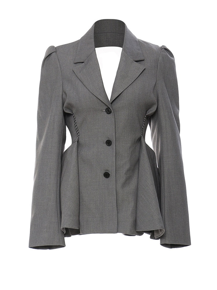 Gray with  Mesh Ruffles Back Blazer for UNUSUAL Winter