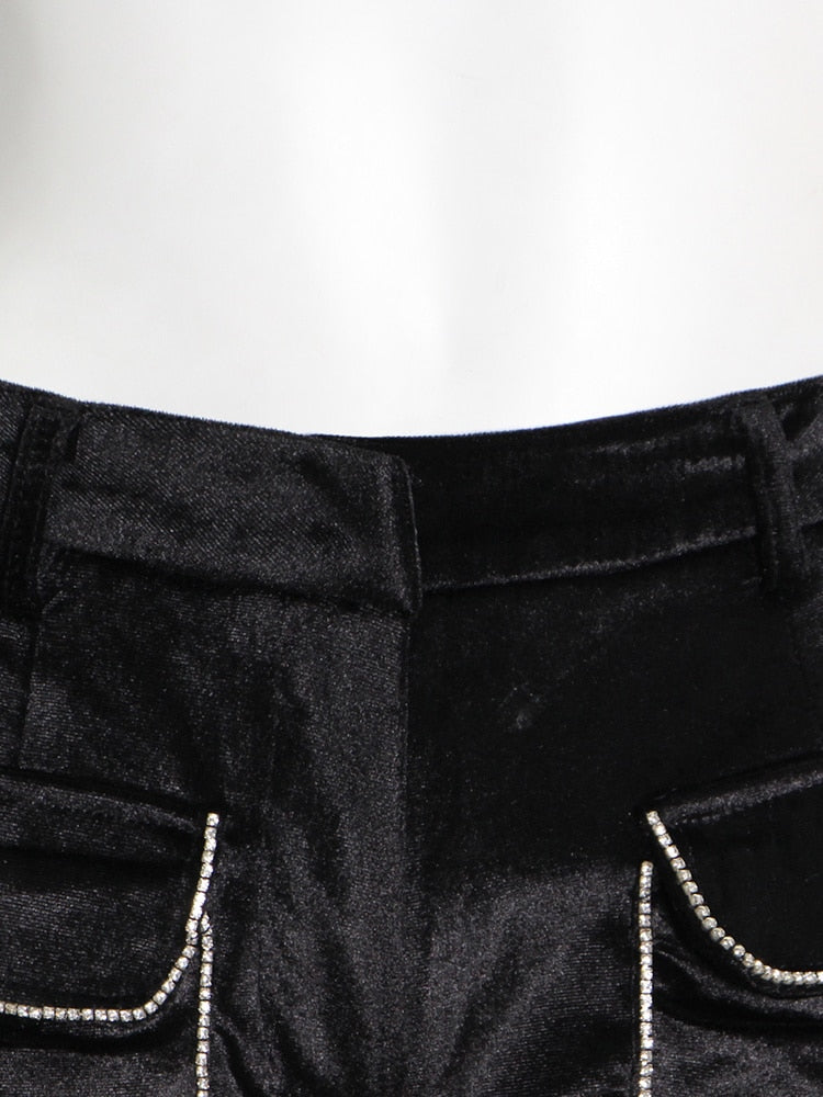 Elegant Black Velvet Diamond Pants