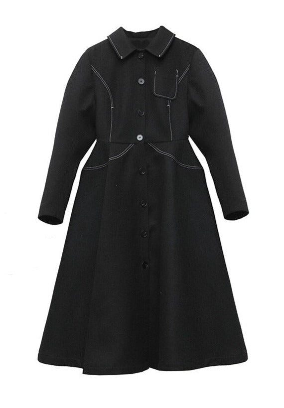 Black Long Elegant Woolen Coat