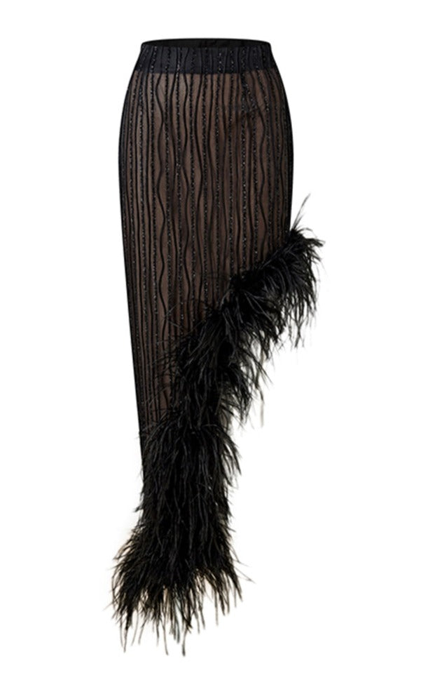 High Waist Asymmetrical Feathers Skirt