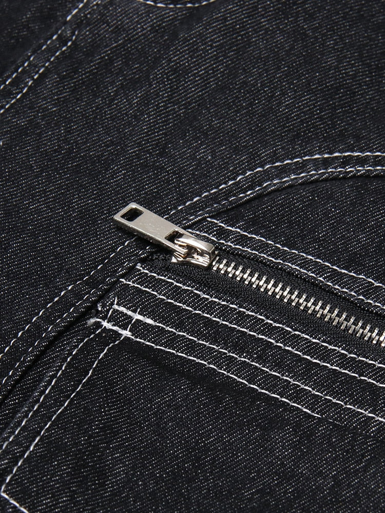 Pocket Zipper Denim Pants