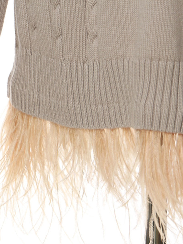 Hollow Out Knitted Pullovers  with Feather