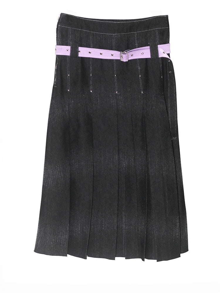 High Waist Gray  Pleated Skirt