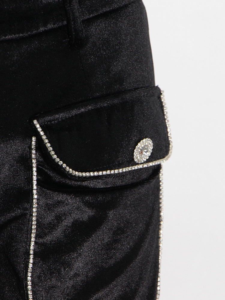 Elegant Black Velvet Diamond Pants- Ready to Ship