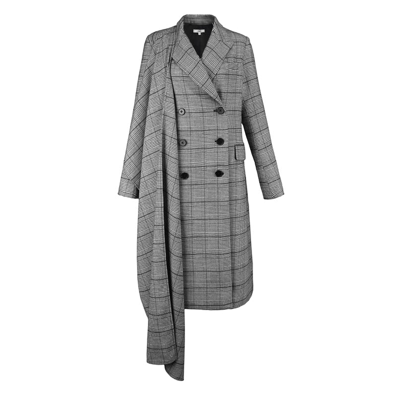 UNUSUAL grey Woolen Overcoat with scarf collar