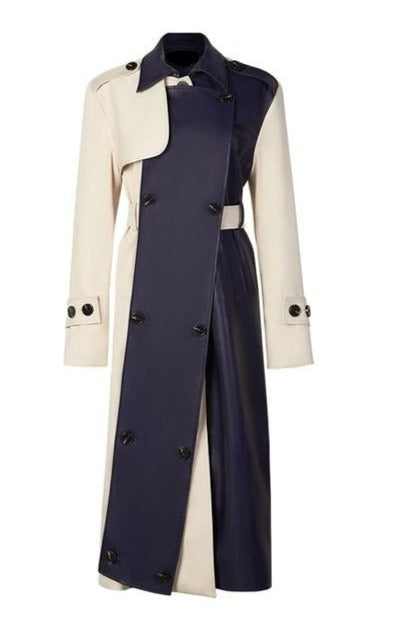 Beige/Navy Blue trench coat with one removable piece  -