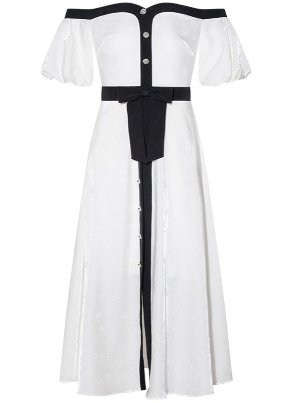 White/ Black Off-Shoulder Midi Dress