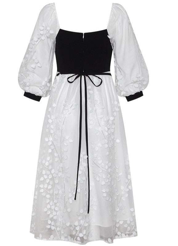Elegant Vintage White/Black Midi Dress