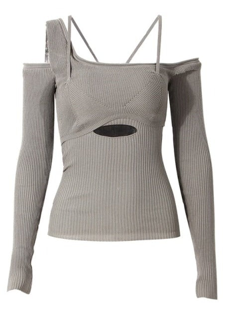 Hollow Out Gray Knitting Sweater