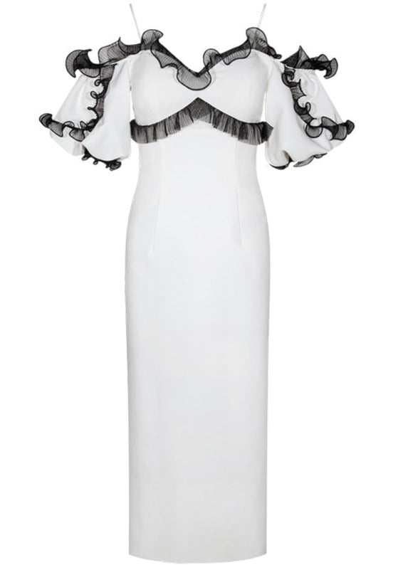 Elegant Ruffles White Maxi Dress