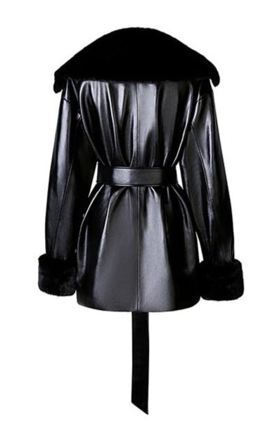 Black Faux Leather Jacket with Fur for UNUSUAL Winter