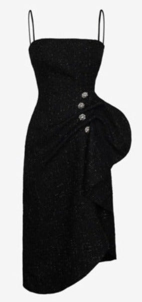Black Asymmetrical High Waist Midi Dresses