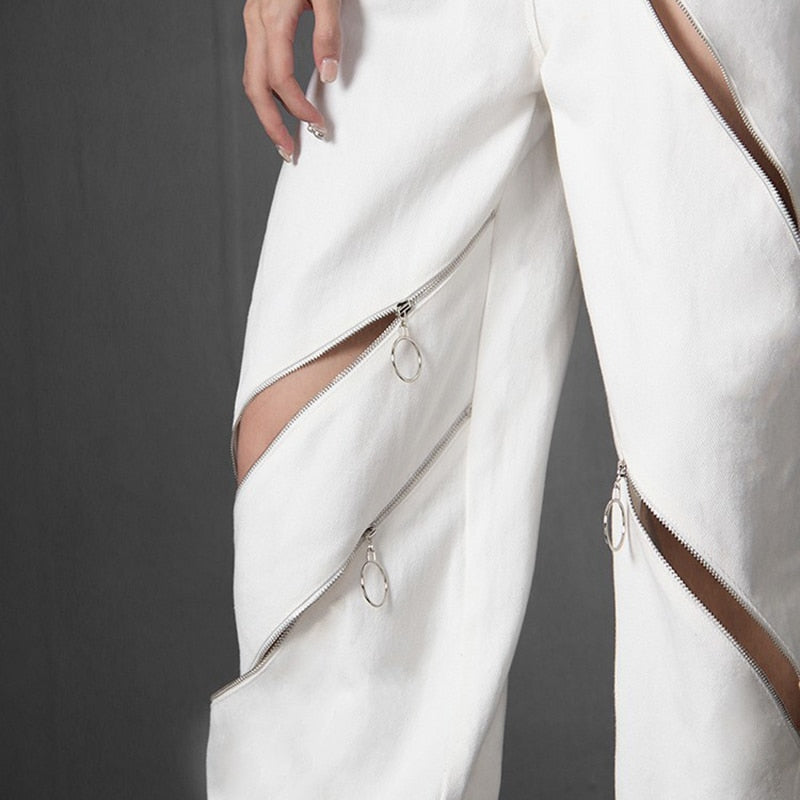 White Zipper Pants