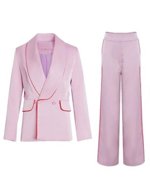 Satin Blazer And Wide Leg Pants Two Pieces Sets