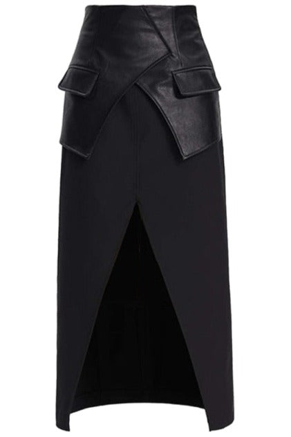 High Waist Black Leather Skirt