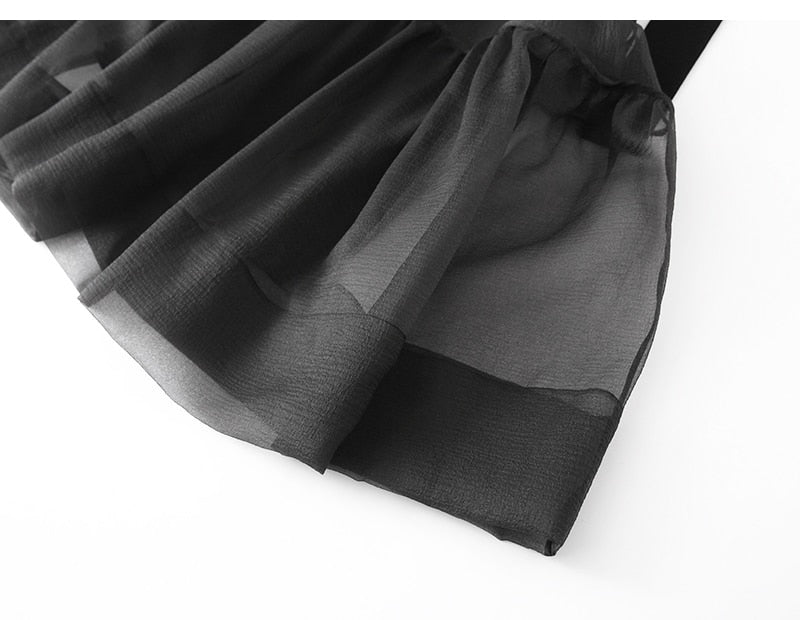 Black Knitted Chiffon Midi Dress- New