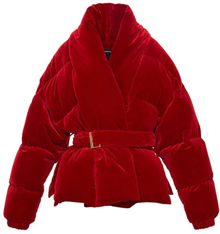 Velvet Red  Cotton-padded Coat