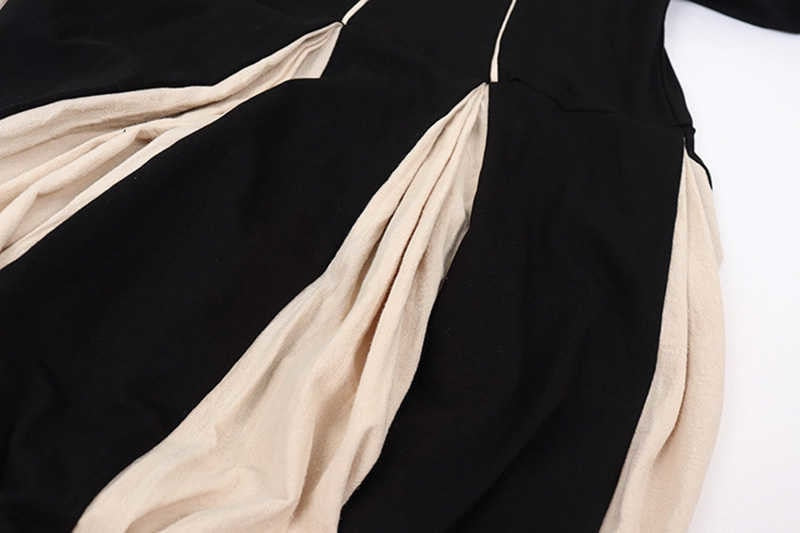 Black White Contrast Color Midi Dress