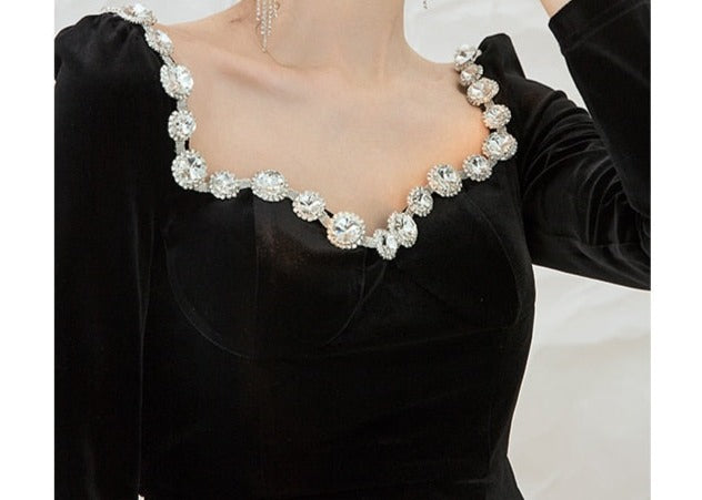 Elegant Black Velvet Midi Dress