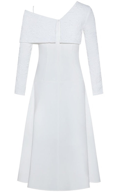 One-shoulder White Midi Dress- New