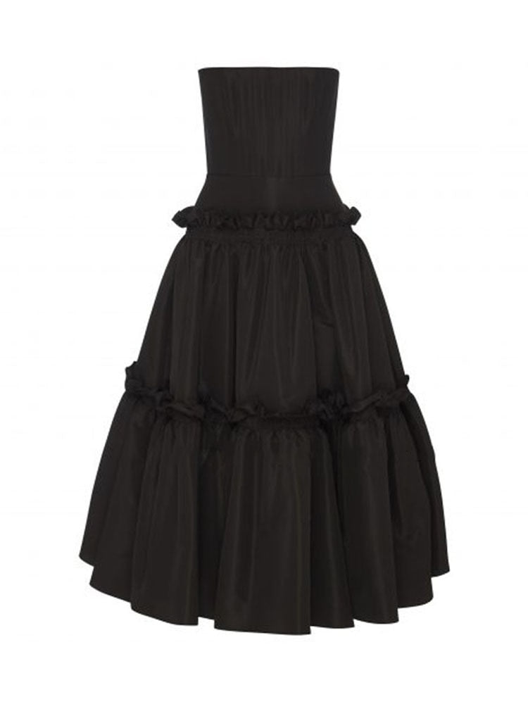 Black Elegant Ruffles Midi Dress- New