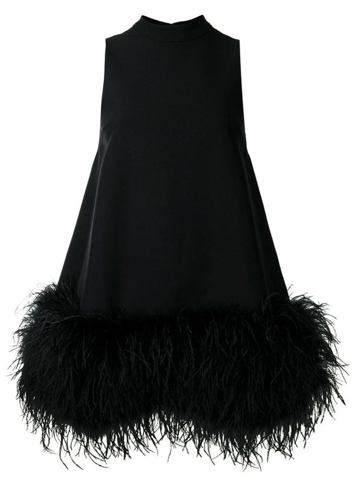 Black Feather Mini Dress- New