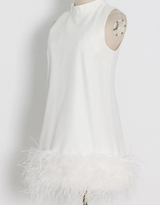 White Feather Mini Dress- New