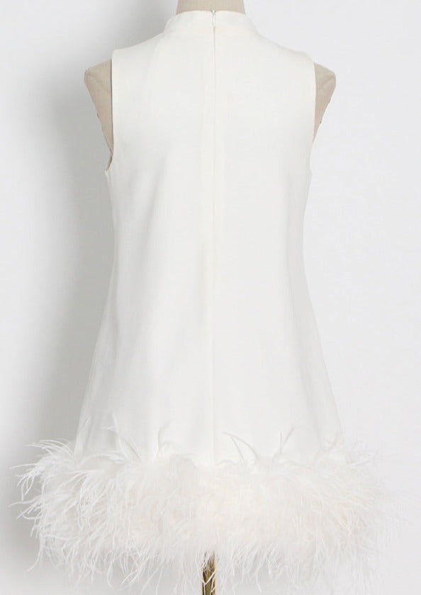 White Feather Mini Dress- Ready to Ship